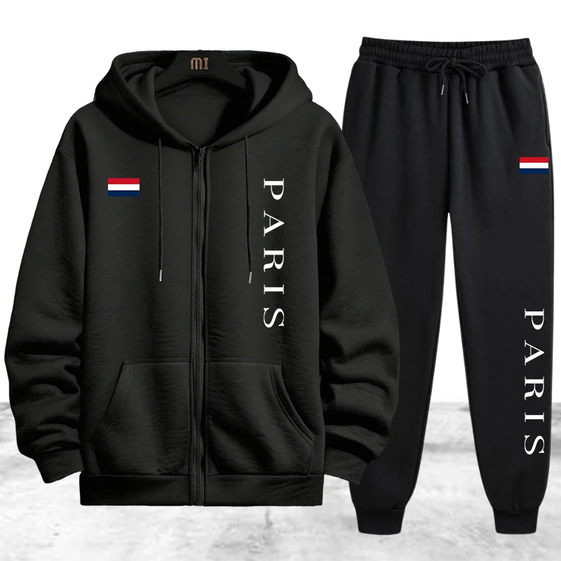 Winter Clothing Items - Paris Printing Herren-Trainingsanzug, lässiger Kapuzenpullover mit