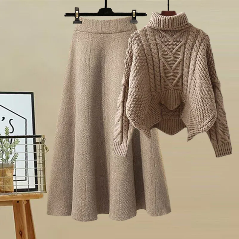 Winter Clothing Kit - 2025 Neue Damen-Pullover mit Polo-/Schildkrötenhals-Strickpullover, 2-teiliges