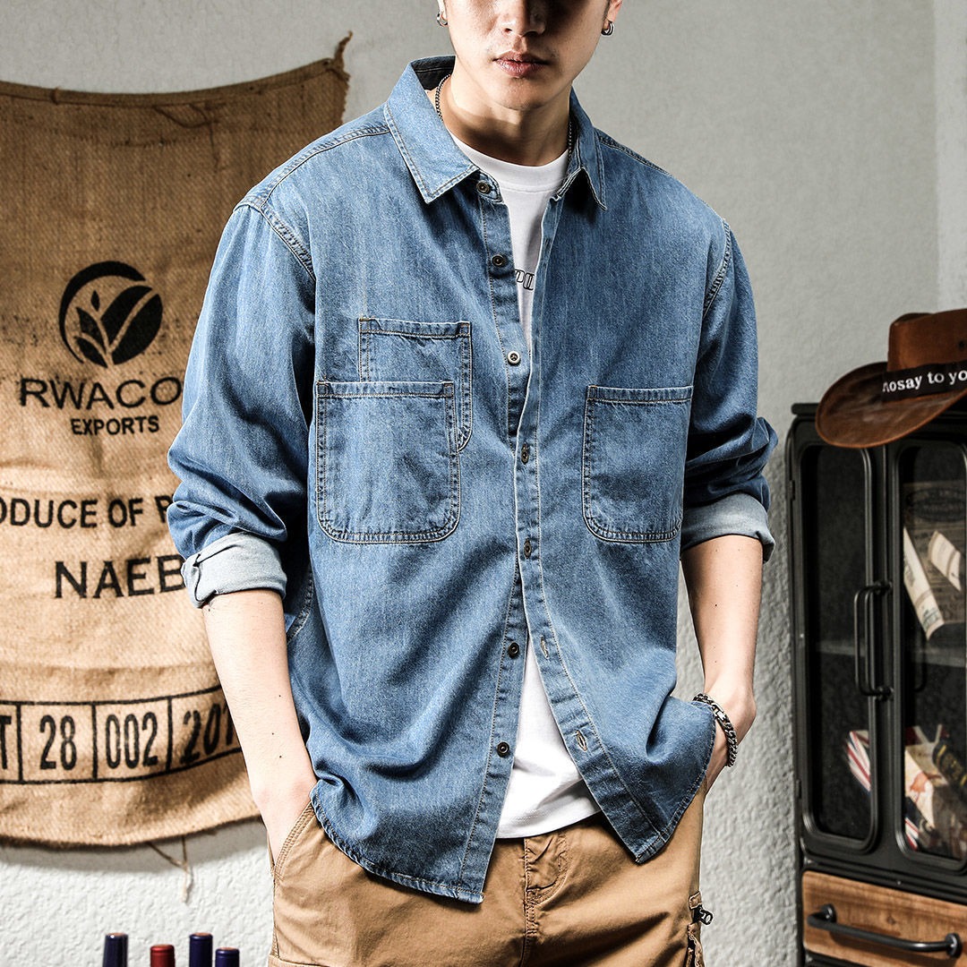 Winter Clothing Items - Frühling Ruffian Handsome Denim Tooling Langarm-Shirt