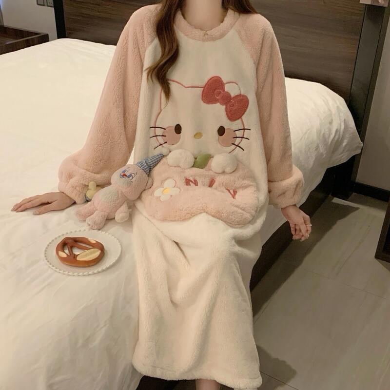 Winter Clothes Shop - Winter-Nachthemd Hello Kitty Damen Herbst Winter