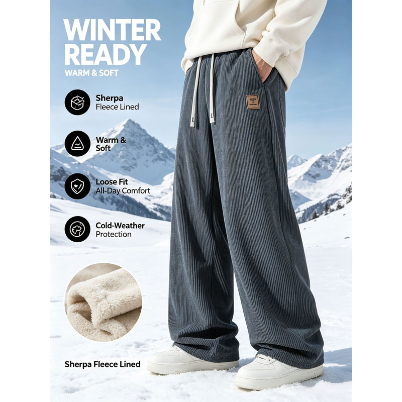 Winter Clothes Shop - Herren-Wintersport-Hose aus Cord, Gerade Geschnittene Verdickte