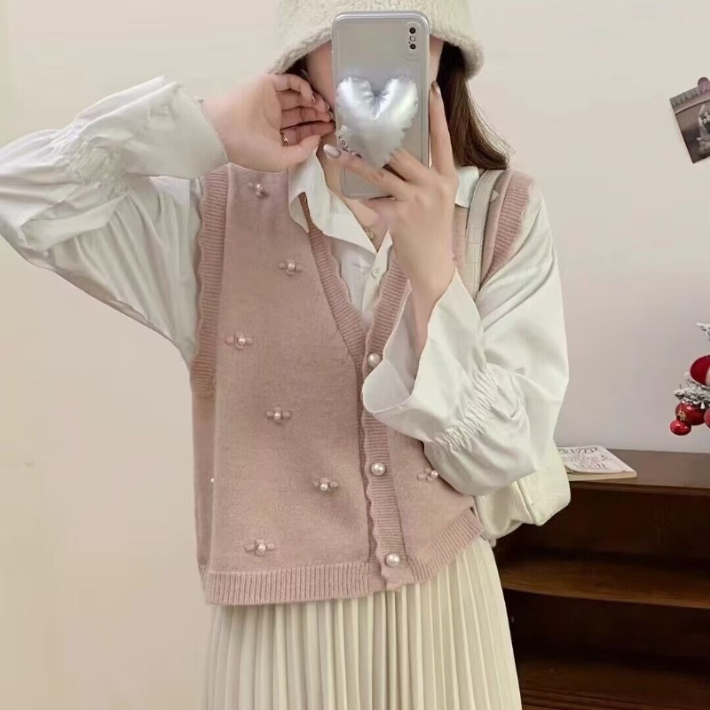 Winter Clothing Trends 2025 Women'S - Rosa Strickwesten für Frauen, lässige Y2k-Kleidung,