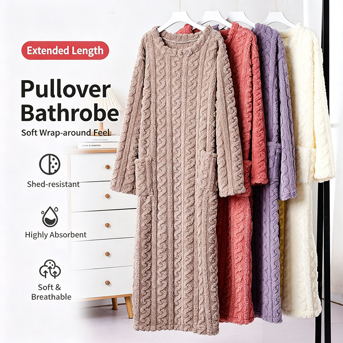 Winter Clothing Items - Winter-Korallen-Samt-Nachthemd, Damen-Jacquard-Baumwoll-Samt-Schlafkleidung, Warme Hauskleidung, Mittellanger bis