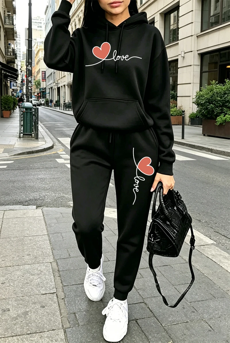 Winter Clothing Pants - Damen-Trainingsanzug mit Print, Lässiger Langarm-Hoodie, Sweatshirts