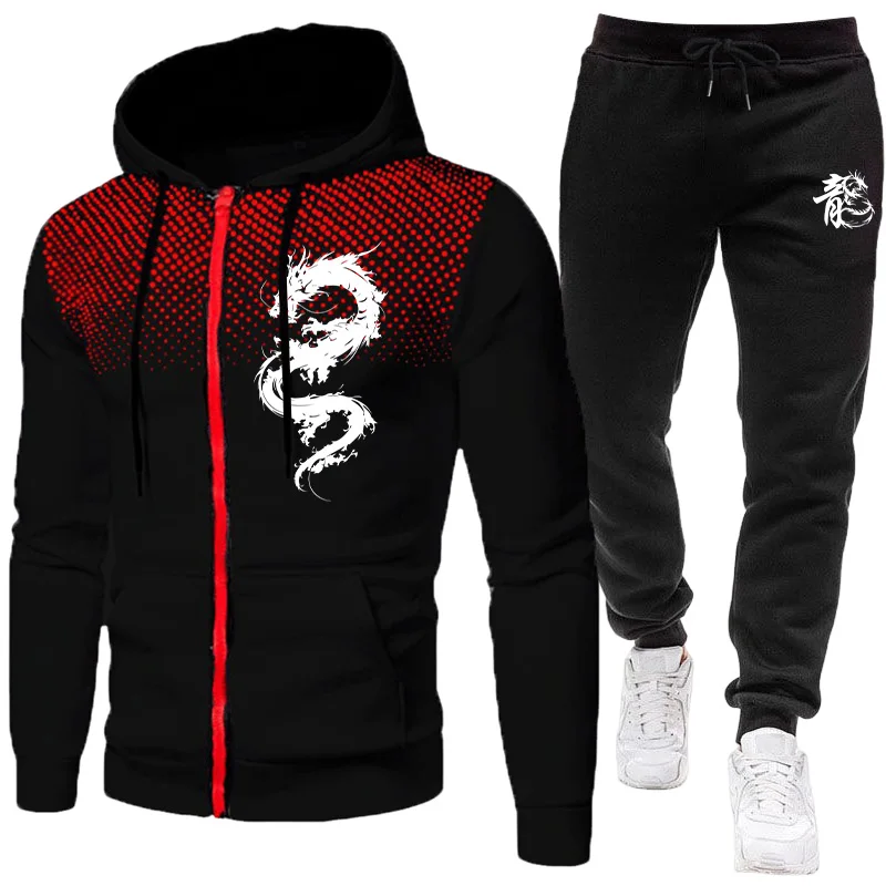 Winter Clothing Kit - Herren Paris Drachenmuster Mode-Print-Set Zweiteiliges Set
